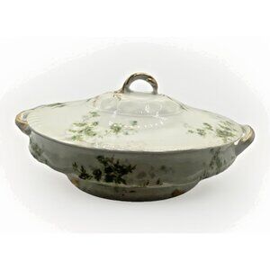 Theodore Haviland Limoges France Covered Serving Dish Tureen Footed Green Floral